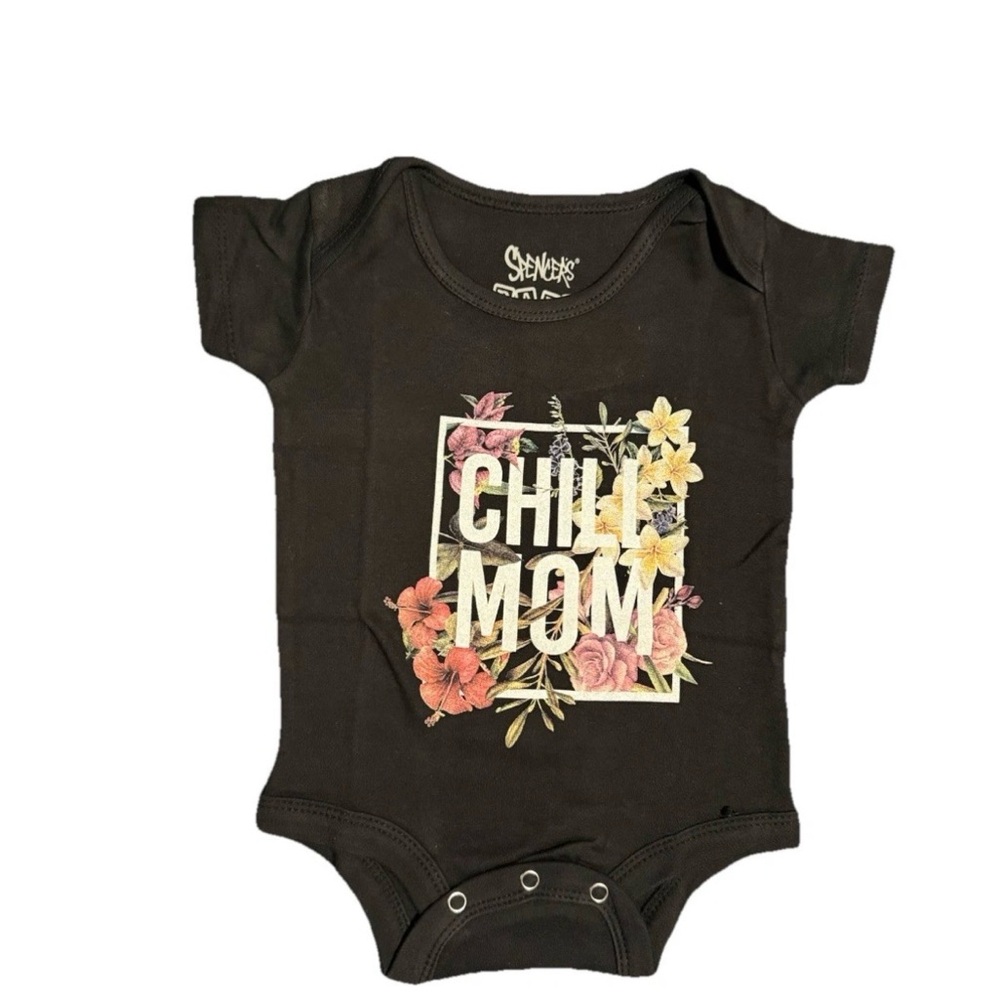 Spencer's Black 'Chill Mom' Floral Bodysuit